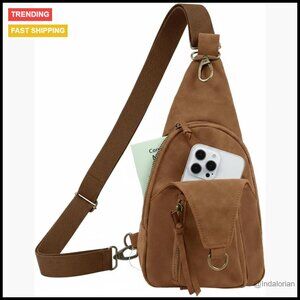 Faux Leather Crossbody Sling Bag Lightweight Casual Travel Backpack Multi-Pocket